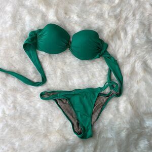 Victoria Secret Bikini Top Bottoms set Emerald swim bundle 34C Small swimsuit